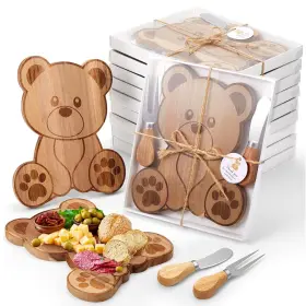 Jne-ziliny-5442 Ziliny 12 Set Baby Shower Prizes Bear Shaped Cheese Board With Knives And For