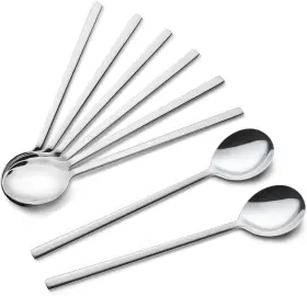 Zlysycm 744110082579 Iqcwood Spoons 8 Pieces Korean Spoon 8.5 Inch Stainless Steel Table Soup