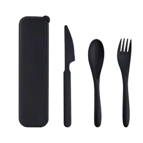 Zqtyf 785856645154 Reusable Travel Utensils With Case Wheat Straw Portable Standard Black