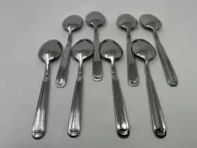 1876 Zwilling J.a. Henckels 8 Place Oval Soup Spoons Ja Vintage China 18/10 Stainless 7 3/8 Inch #2