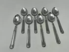 1876 Zwilling J.a. Henckels 8 Place Oval Soup Spoons Ja Vintage China 18/10 Stainless 7 3/8 Inch