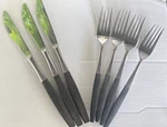Kingston Stainless Japan 7 Piece Fork & Knife Set Mcm Black Handle Dinner Butter. Fixed Price $29.99.