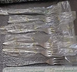 Eldan Stainless Japan ELD18 Pattern Textured Roses 6 Cocktail Seafood Forks. Fixed Price $16.50.
