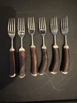 Scully & Set Of 6 Dinner Forks English Natural Staghorn Handle Flatware. Fixed Price $350.00.