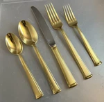46 Pc Sabatier SBI10 (?) Gold Stainless 18/10 Glossy 8, Five Settings & Extra. Fixed Price $175.00.