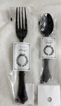 Antique. Japan, Metal Black Distressed Dessert Fork And Tea Spoon Set. Fixed Price $10.00.