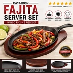 Cast-iron Fajita Server Set,black, Brown,medium Winco FS-2 Piece. Fixed Price $40.00.