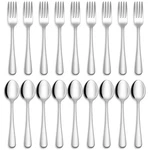 24-PIECE Forks And Spoons Silverware Set, Food Grade Stainless Steel Flatware Cu. Fixed Price $22.09.