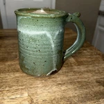 Handmade W/signature Stoneware Pottery Mug Green Drip , Large. Fixed Price $25.00.