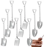 Silver Mini Shovel Spoons And Fork Sliver 4.7IN 9PCS, Flateware Sets. Fixed Price $15.02.