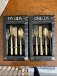 Brand New Chef Table Champagne Oneida Gold Stainless Steel 40PC. Flatware Set. Fixed Price $160.00.