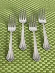 Farberware FRW76 Stainless 4 Dinner Forks Glossy Fan Scroll China Flatware. Fixed Price $39.95.