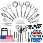 E-far Stainless Steel Kitchen Utensils Set, 39-PIECE Cooking With. Fixed Price $77.45.