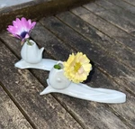 French Knife Rest Vases White Ceramic Chopsticks Holder Tulips Set 2 Mint Flower. Fixed Price $49.99.