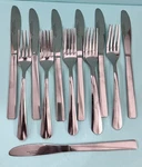 Windsor Style Dinner Forks And Knives Lot Of 17 Stainless Steel Medium Weight. Fixed Price $21.00.