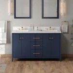 60" Katara Hale Blue Double Bowl Bathroom Vanity + White Quartz Countertop Sinks. Fixed Price $4699.99.