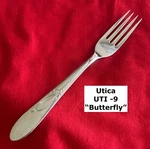 Utica UTI9 Dinner Fork 6 7/8" Floral Butterfly Heather Stainless Steel Flatware. Fixed Price $6.59.
