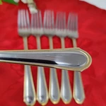6X Df Hampton HSV165 Glossy Stainless Gold Accents Flatware Dinner Forks. Fixed Price $16.98.