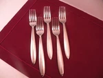 Set Of 5 Cambridge CBS46 Stainless Salad Forks Satin Handle Glossy Tip 7 1/8". Fixed Price $30.39.