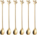 Ansaw 6.5" Elegant Leaf-design Gold Coffee & Tea Spoons Set 6- Long Handle. Fixed Price $13.99.