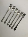 (6) R. Wallace 1835 Floral Pattern Silver Plate Cocktail/seafood Forks - 6". Fixed Price $49.95.