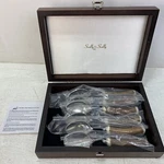 Scully Set Of 6 Dessert Spoons, U.k. Natural Staghorn Handle Flatware. Fixed Price $331.18.