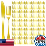 Isohit 100 Pcs Stainless Steel Gold Silverware Set Bulk Flatware Service. Fixed Price $110.38.