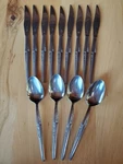 Vintage Amere Stainless AEF3 Japan Floral Dinner Knife Knives & Tablespoon Lot. Fixed Price $16.00.