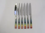 6 Fiesta Celebration Stainless Dinner Knives Rainbow Inlay Flatware. Fixed Price $54.99.