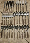 36 Ekco Eterna Colonial American Eagle Faux Wood Flatware Japan Spoon Fork Knife. Fixed Price $60.00.