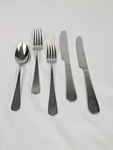 Set Of 5 Mikasa Gourmet Basics Satin Symmetry Flatware Knife Spoon Fork. Fixed Price $9.00.