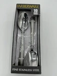10 Farberware Metropolitan Glossy Stainless Dinner Spoons W/frosted Handles. Fixed Price $35.89.