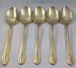 Hampton Silversmiths HSV149 Stainless Gold Electroplate 5 Oval Soup Spoons. Fixed Price $18.69.