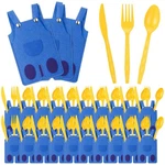 30 Sets Yellow Jeans Cartoon Themed Birthday Silverware Disposable Knife Fork.... Fixed Price $42.76.