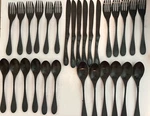 Lot Of 6 Flatware 5-PIECE Place Settings Matte Black Titanium Total 29 Pieces. Fixed Price $110.00.