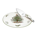 Spode 11.5" Cake Plate & Server Set Christmas Tree Porcelain Seasonal Dinnerware. Fixed Price $50.00.