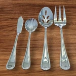 Pfaltzgraff Bella Serving Set Spoon Fork Sugar Stainless Scroll Edge Glossy. Fixed Price $19.51.
