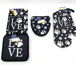 Home Collection Kitchen Puppy Dog Paw Black White Oven Mitt Hot Pad Towel Set. Fixed Price $19.27.