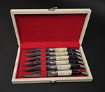 Set Of 6 French Laguiole Handle Steak Knives. Fixed Price $189.00.