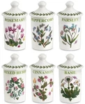 New - Set Of 6 Portmeirion Botanic Garden Porcelain Spice Jars, Assorted Motifs. Fixed Price $65.00.