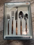 Hampton Signature Dominique Antique 20PC Flatware Set Copper Handles. Fixed Price $60.00.