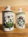 Set 2 Portmeirion Botanic Garden Spice Jars With Lid Mixed Herbs, Basil New Vtg. Fixed Price $30.00.
