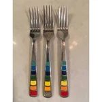Fiesta Celebration Rainbow Striped Stainless Steel Dinner Forks Set Of 3 8". Fixed Price $35.00.