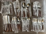 Ekco Eterna Stainless Flatware Mcm Danish Faux Wood Handle Japan 63 Pc EKS28. Fixed Price $350.00.