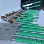 20 Pc Stainless Steel Flatware Mikasa Japan Primary Green Braided Plastic Handle. Fixed Price $49.99.