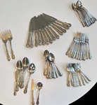 Oneida Profile Stainless Flatware Set 91 Piece Silver Floral Handle Circa 1986. Fixed Price $91.00.