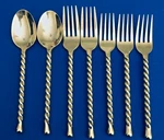 Gourmet Settings Silver Tear Twist 2 Dinner Forks 3 Salad Oval Spoons. Fixed Price $34.00.
