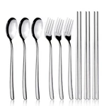 Iqcwood Spoons And Forks Flatware Set 3 Pairs Chopsticks Sil.... Fixed Price $20.82.