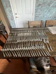 Vintage Artisanware Savannah Stainless Flatware Forged Rope Edge Satin ARN2. Fixed Price $475.00.