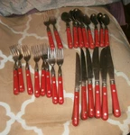 24 Washington Forge Stainless Mardi Gras Red Spoons Forks Knives Vintage. Fixed Price $49.99.